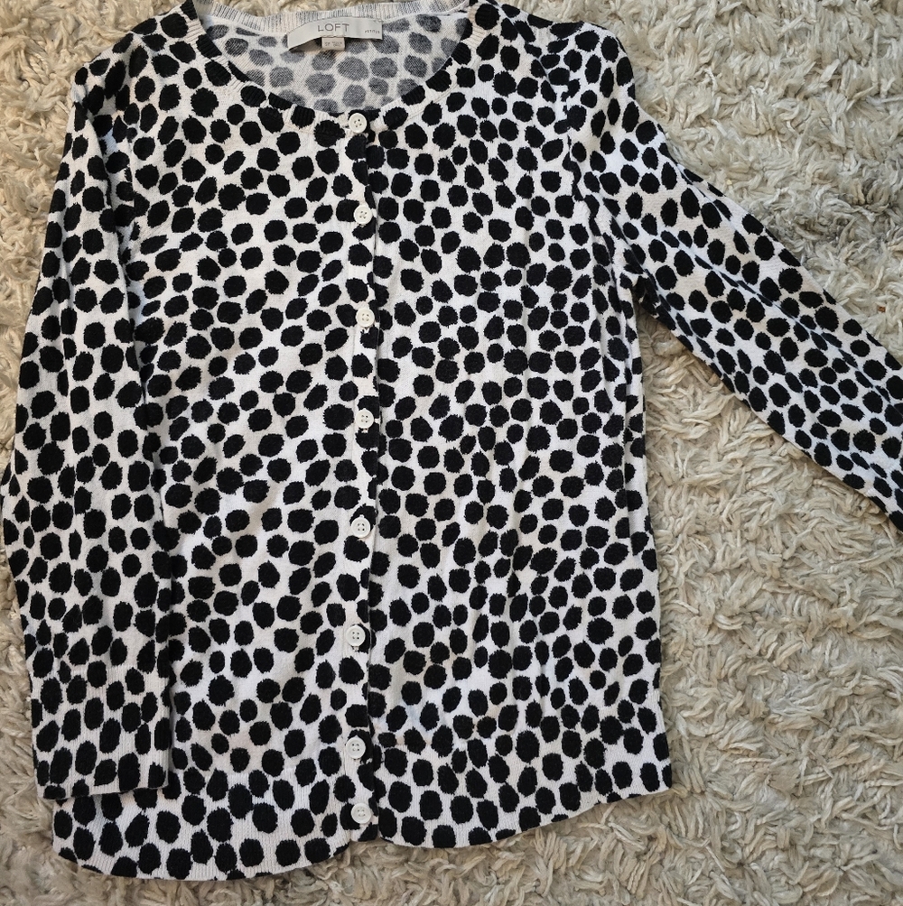 LOFT Monochrome Polka Dot Button Down Cardigan